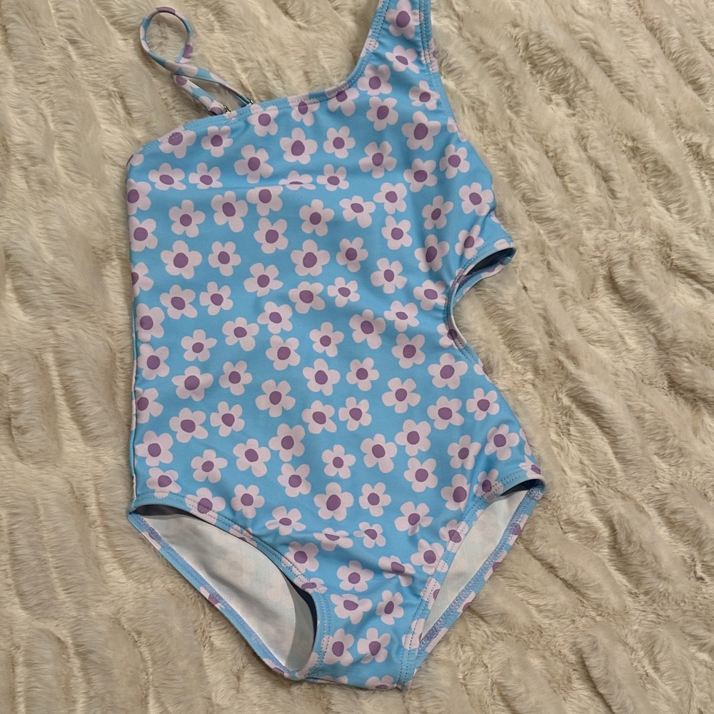 Pink Lily size 4T Floral one piece Blue Kids Swimsuit.  Like new
